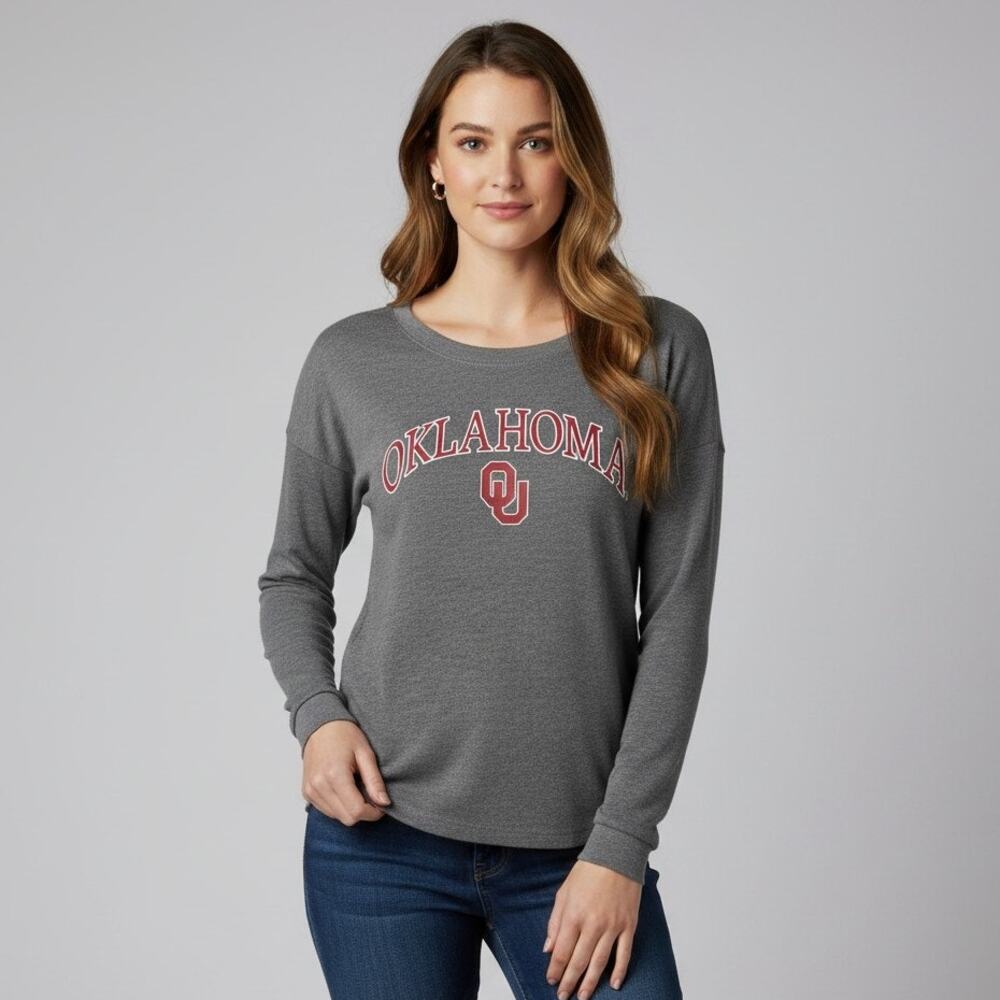 Captivating Oklahoma University Pullover Crewneck Sweater Womens Size Small Gray